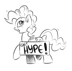 Size: 800x790 | Tagged: safe, artist:xioade, pinkie pie, g4, female, grayscale, hype, monochrome, sign, solo