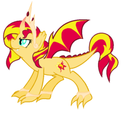 Size: 630x582 | Tagged: safe, artist:unoriginai, sunset shimmer, dracony, dragon, hybrid, g4, crown, dragonified, female, redux, royal, royal dragon, royalty, solo, species swap