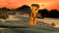 Size: 1920x1080 | Tagged: safe, artist:d0ntst0pme, oc, oc only, earth pony, pony, fallout equestria, 3d, dead, desert, gmod, male, skeleton, solo, stallion