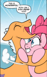 Size: 290x471 | Tagged: safe, idw, official comic, pinkie pie, ponyacci, g4, spoiler:comic, hug, squishy cheeks