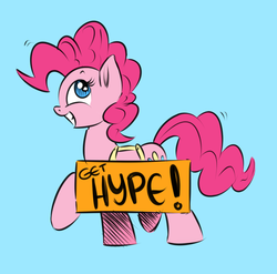 Size: 800x790 | Tagged: safe, artist:tiki2, artist:xioade, pinkie pie, earth pony, pony, g4, female, hype, mare, sign, solo