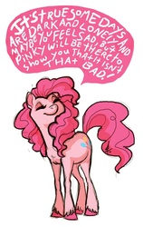 Size: 510x808 | Tagged: dead source, safe, artist:turtle-arts, pinkie pie, earth pony, pony, g4, chest fluff, cute, diapinkes, eyes closed, female, happy, hooves, inspirational, motivation, positive message, positive ponies, smile song, smiling, solo, speech bubble, unshorn fetlocks