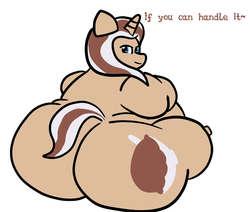 Size: 665x564 | Tagged: dead source, safe, artist:askchubbytwilight, oc, oc only, oc:hot fudge, pony, unicorn, bedroom eyes, butt, fat, immobile, impossibly large butt, looking at you, morbidly obese, obese, plot, solo