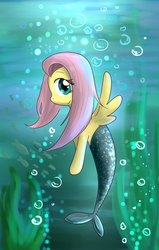 Size: 700x1100 | Tagged: safe, artist:srbei17, fluttershy, mermaid, merpony, g4, female, solo, underwater, watershy