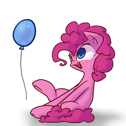 Size: 2500x2500 | Tagged: safe, artist:oblivinite, pinkie pie, g4, balloon, eyes on the prize, female, happy, open mouth, sitting, smiling, solo, underhoof