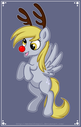 Size: 2123x3346 | Tagged: safe, artist:meckelfoxgirl, artist:meckelfoxstudio, derpy hooves, pegasus, pony, g4, antlers, female, mare, rudolph the red nosed reindeer, solo