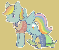 Size: 496x425 | Tagged: safe, artist:johto, artist:uutan, rainbow dash, tank, g4, bowtie, clothes, no more ponies at source, sweater