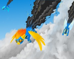 Size: 5000x3978 | Tagged: dead source, safe, artist:olafski, fleetfoot, soarin', spitfire, g4, flying, trail, wonderbolts, wonderbolts uniform