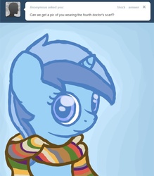 Size: 664x758 | Tagged: safe, artist:captainbritish, minuette, g4, clothes, colgate answers, doctor who, female, fourth doctor, fourth doctor's scarf, scarf, solo, striped scarf, tumblr