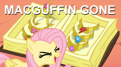 Size: 1028x571 | Tagged: safe, fluttershy, pegasus, pony, g4, princess twilight sparkle (episode), season 4, arial, book, element of generosity, element of honesty, element of kindness, element of laughter, element of loyalty, element of magic, elements of harmony, eyes closed, female, flutteryay, macguffin, mare, solo, yay