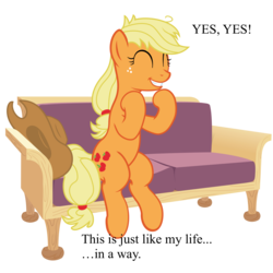 Size: 2000x2000 | Tagged: safe, edit, applejack, g4, couch, eyes closed, female, gravity falls, grunkle stan, male, sitting, solo, text, the inconveniencing