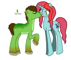 Size: 972x823 | Tagged: safe, artist:dj-acid-rain, oc, oc only, earth pony, pony, unicorn, blushing, female, kissing, male, shipping, straight