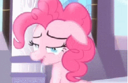 Size: 344x223 | Tagged: safe, screencap, fluttershy, pinkie pie, pony, g4, princess twilight sparkle (episode), season 4, ahegao, animated, cleaning, creamy creamy frosting, drool, exploitable, female, gif, handkerchief, in love, open mouth, rag, tongue out