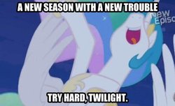 Size: 500x304 | Tagged: safe, edit, princess celestia, g4, princess twilight sparkle (episode), female, image macro, inverted mouth, solo