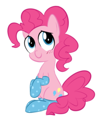 Size: 800x998 | Tagged: safe, artist:flaminbunny, pinkie pie, g4, blushing, clothes, cute, female, looking up, simple background, sitting, smiling, socks, solo, transparent background