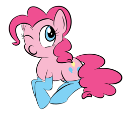 Size: 935x855 | Tagged: safe, artist:flaminbunny, pinkie pie, g4, clothes, cute, female, lying down, simple background, socks, solo, wink