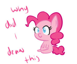 Size: 981x814 | Tagged: safe, artist:flaminbunny, pinkie pie, g4, big head, cute, diapinkes, female, simple background, solo, text, tiny