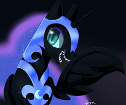 Size: 905x757 | Tagged: dead source, safe, artist:sion, nightmare moon, g4, fangs, female, solo