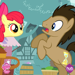 Size: 550x549 | Tagged: safe, apple bloom, doctor whooves, time turner, earth pony, pony, call of the cutie, g4, doctor who, female, filly, male, stalker, stallion, the hub