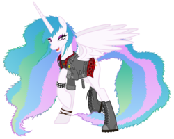 Size: 4548x3646 | Tagged: safe, artist:gabriev666, princess celestia, pony, g4, alternate hairstyle, army boots, def leppard, eddie the head, female, iron maiden, mare, metal, metalestia, simple background, solo, thrash metal, transparent background
