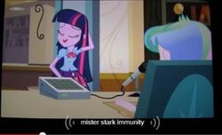 Size: 512x311 | Tagged: safe, screencap, princess celestia, twilight sparkle, equestria girls, g4, meme, tony stark, youtube caption