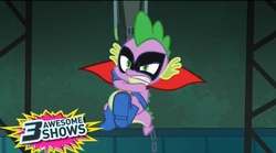 Size: 834x465 | Tagged: safe, spike, g4, power ponies (episode), season 4, humdrum costume, male, power ponies, solo