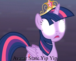 Size: 1351x1073 | Tagged: safe, edit, twilight sparkle, alicorn, pony, g4, avatar state, avatar the last airbender, ember island players, female, glowing eyes, mare, solo, the ember island players, twilight sparkle (alicorn)