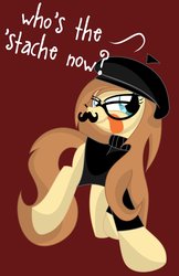 Size: 719x1111 | Tagged: safe, artist:smoothie bun, oc, oc only, oc:cream heart, earth pony, pony, beret, clothes, dialogue, earth pony oc, female, hipster, mare, moustache, solo, tongue out, turtleneck