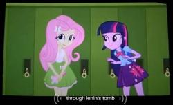 Size: 506x308 | Tagged: safe, screencap, fluttershy, twilight sparkle, equestria girls, g4, female, meme, vladimir lenin, youtube caption