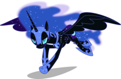Size: 9568x6211 | Tagged: safe, artist:jordila-forge, nightmare moon, alicorn, pony, g4, absurd resolution, charge, ethereal mane, female, mare, running, simple background, solo, spread wings, starry mane, transparent background, vector, wings