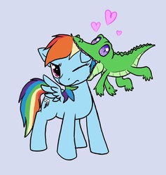 Size: 607x640 | Tagged: safe, artist:c0nker, gummy, rainbow dash, g4, biting, colored, heart, pet