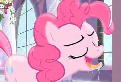 Size: 528x360 | Tagged: safe, screencap, pinkie pie, earth pony, pony, g4, princess twilight sparkle (episode), season 4, animated, creamy creamy frosting, drool, female, gif, mare, out of context, solo, tongue out