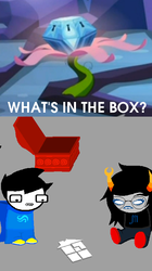 Size: 442x790 | Tagged: safe, g4, chest of harmony, english-smiting uberweapon, exploitable meme, homestuck, john egbert, vriska serket, what's in the box?