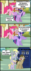 Size: 1047x2350 | Tagged: safe, artist:bronybyexception, derpy hooves, dinky hooves, doctor whooves, pinkie pie, time turner, twilight sparkle, alicorn, pegasus, pony, unicorn, g4, season 4, 3d glasses, comic, day of the doctor, doctor who, female, filly, mare, tardis, the doctor, twilight sparkle (alicorn)