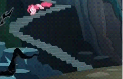 Size: 442x285 | Tagged: safe, screencap, pinkie pie, earth pony, pony, g4, princess twilight sparkle (episode), season 4, animated, female, gif, it keeps happening, mare, solo, stairs