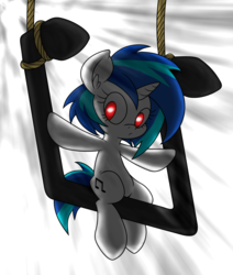 Size: 1500x1767 | Tagged: safe, artist:dfectivedvice, dj pon-3, vinyl scratch, g4, backlighting, colored, female, music notes, rope, solo, suspended