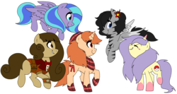 Size: 1914x1018 | Tagged: safe, artist:son-of-an-assbutt, oc, oc only, oc:clockwise, earth pony, pegasus, pony, unicorn, female, flying, mare