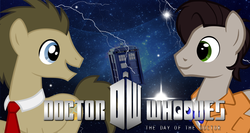 Size: 1500x800 | Tagged: safe, artist:flare-chaser, doctor whooves, time turner, g4, day of the doctor, doctor who, eleventh doctor, space, tardis, tenth doctor, time travel