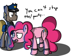 Size: 1700x1300 | Tagged: artist needed, source needed, safe, pinkie pie, g4, arrested, cuffs, dialogue, police
