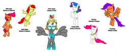 Size: 1464x596 | Tagged: safe, apple bloom, babs seed, princess celestia, scootaloo, silver spoon, sweetie belle, alicorn, pony, g4, alicornified, ms paint, next six, race swap, silvercorn, spoonicus maximus