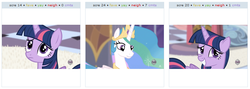 Size: 798x284 | Tagged: safe, princess celestia, twilight sparkle, alicorn, pony, derpibooru, g4, my little pony: friendship is magic, princess twilight sparkle (episode), season 4, exploitable meme, female, juxtaposition, juxtaposition win, mare, meme, meta, twilight sparkle (alicorn)