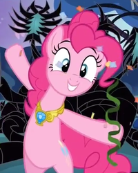 Size: 332x415 | Tagged: safe, pinkie pie, facehugger, pony, g4, princess twilight sparkle (episode), season 4, bipedal, black vine, confetti, cute, diapinkes, element of laughter, female, poison vine, solo