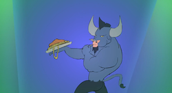 Size: 1919x1047 | Tagged: safe, artist:kanashiipanda, iron will, minotaur, g4, animated at source, male, solo, spaghetti, youtube link