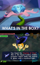 Size: 442x720 | Tagged: safe, g4, my little pony: friendship is magic, princess twilight sparkle (episode), chest of harmony, exploitable meme, link, musical instrument, ocarina, the legend of zelda, the legend of zelda: ocarina of time, what's in the box?