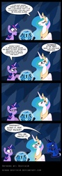 Size: 723x2040 | Tagged: safe, artist:niban-destikim, princess celestia, princess luna, twilight sparkle, g4, princess twilight sparkle (episode), chest of harmony, comic, fourth wall, meta