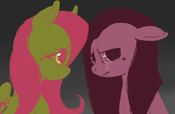 Size: 955x621 | Tagged: safe, artist:colorlesscupcake, fluttershy, pinkie pie, g4, crying, dark, female, lesbian, limited palette, pinkamena diane pie, ship:flutterpie, shipping