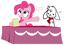 Size: 2879x2030 | Tagged: safe, artist:synch-anon, artist:twiforce, pinkie pie, castle mane-ia, g4, season 4, notepad, table, text