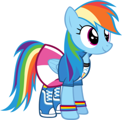 Size: 1242x1221 | Tagged: safe, artist:zacatron94, rainbow dash, pegasus, pony, equestria girls, g4, clothes, equestria girls outfit, female, human pony dash, mare, rainbow dash always dresses in style, simple background, solo, transparent background, vector