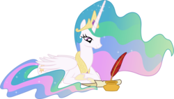 Size: 6920x3960 | Tagged: safe, artist:90sigma, princess celestia, alicorn, pony, g4, absurd resolution, female, ink, inkwell, mare, parchment, quill, simple background, solo, transparent background, vector