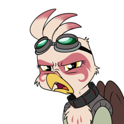 Size: 1000x1000 | Tagged: safe, artist:madmax, oc, oc only, oc:paharita, griffon, fallout equestria, fallout equestria: anywhere but here, bomb collar, collar, disgusted, fanfic, goggles, simple background, solo, transparent background